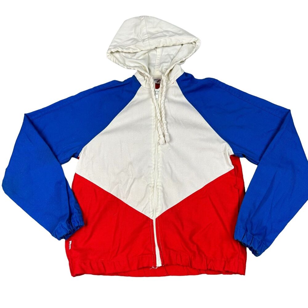 Levi's Vintage Jacket Mens Medium Red White Blue Colorblock Zip Hood